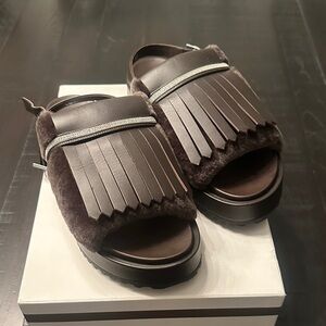 Peserico Dark Brown Fringe Slides - IT40